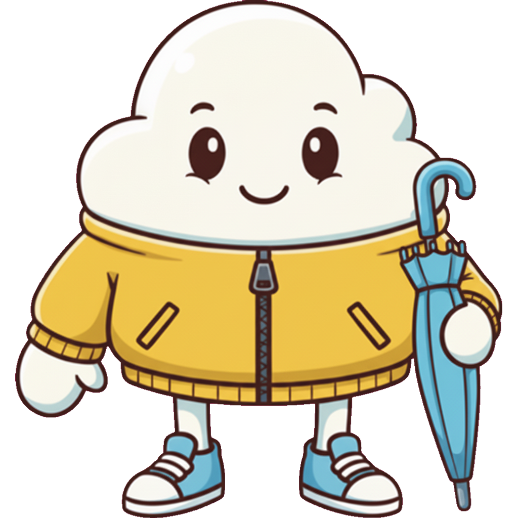 Plumi in a jacket holding an umbrella